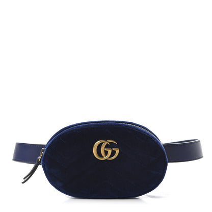 Gucci Velvet Matelasse GG Marmont Belt Bag 85 34 Cobalt Blue 1 of 10