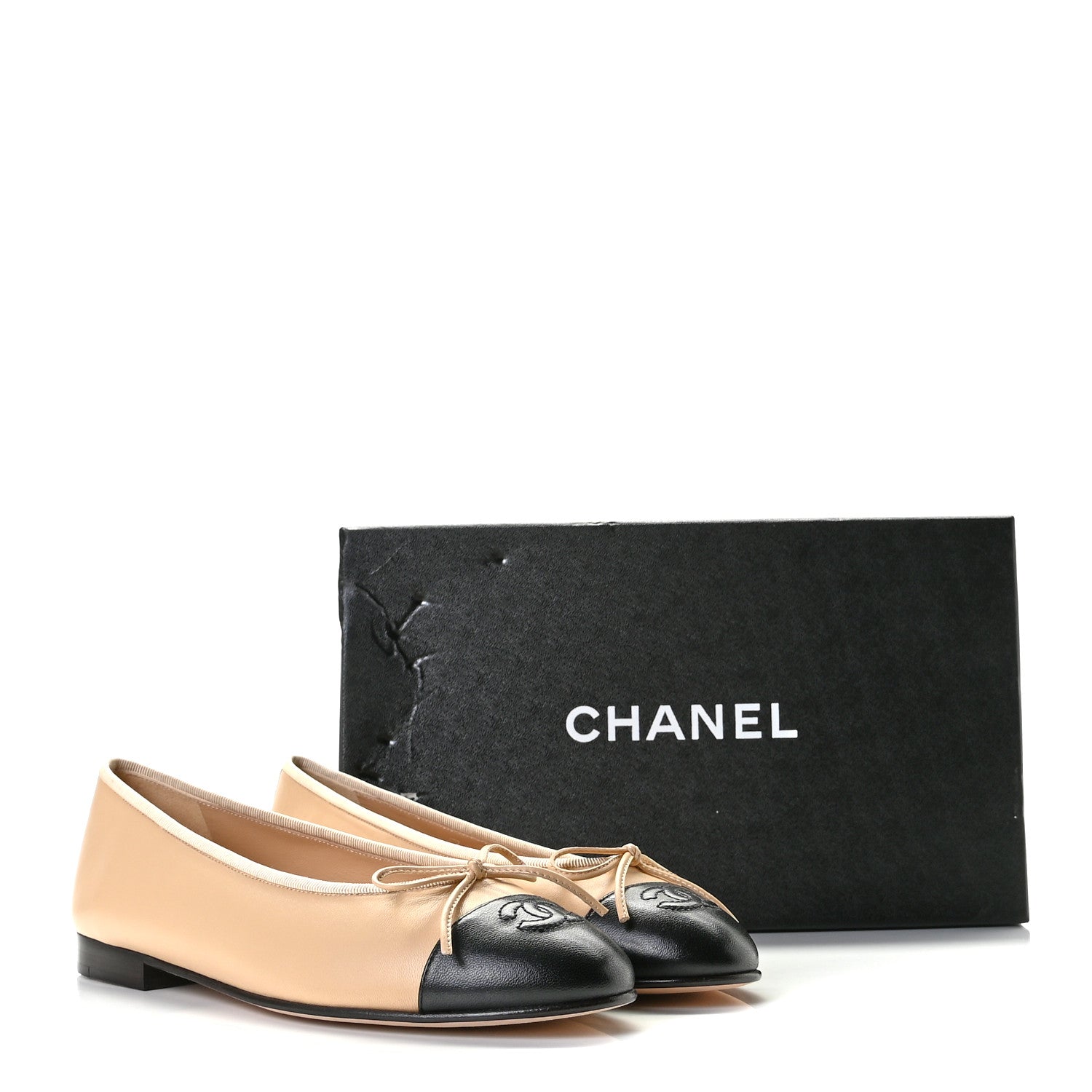 Chanel Lambskin Cap Toe Ballerina Flats 38 Beige Black 12 of 12