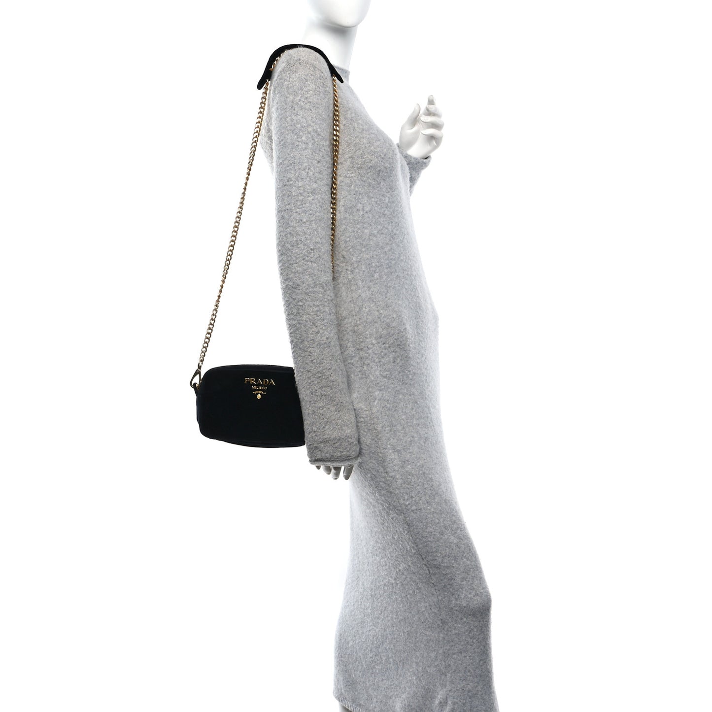 Velluto Zip Top Chain Shoulder Bag Black