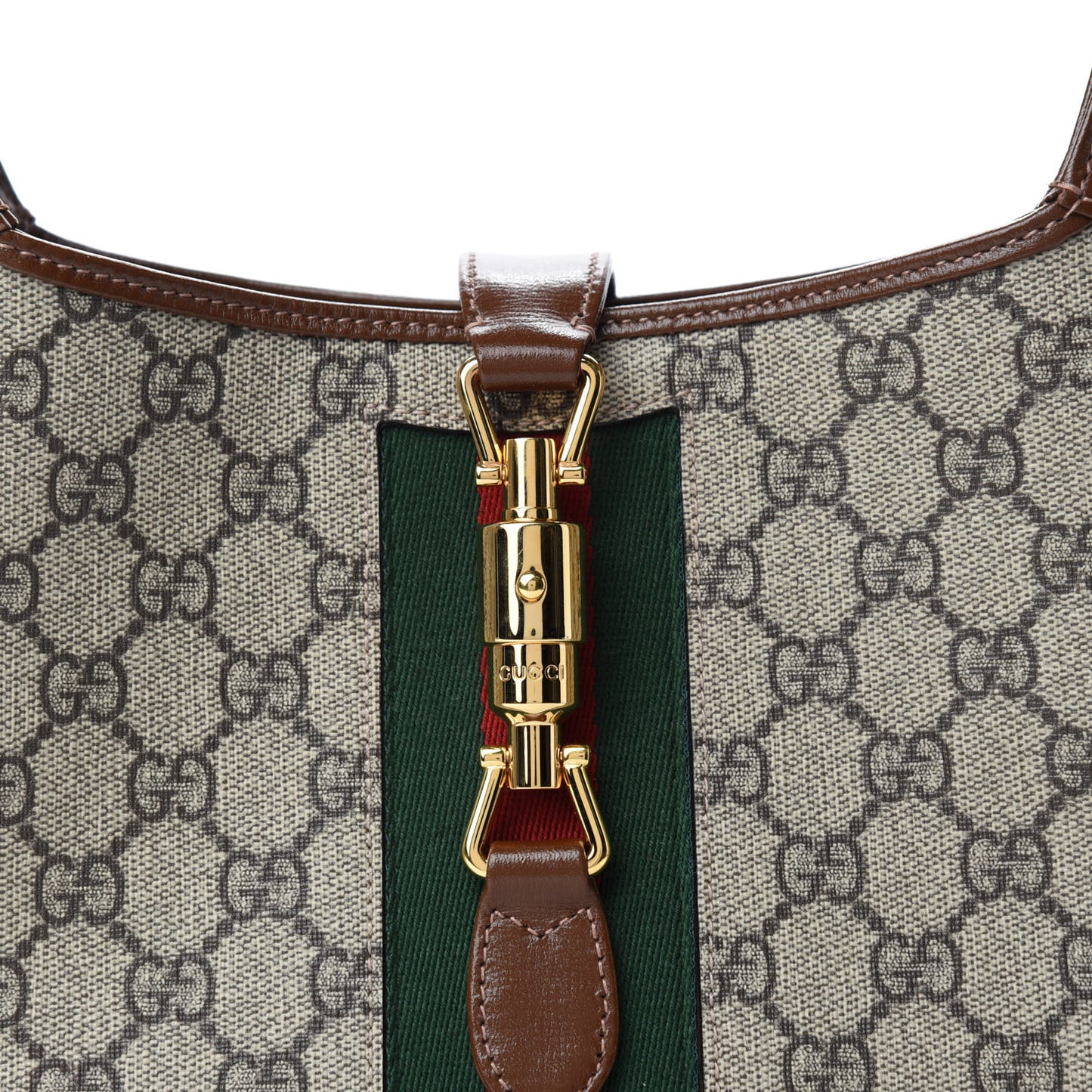 GG Supreme Monogram Azalea Calfskin Web Small Jackie 1961 Hobo Beige Ebony Brown Sugar
