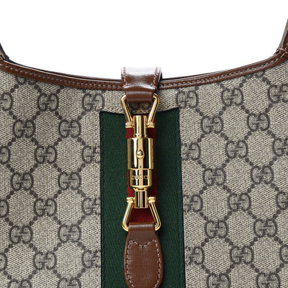 Gucci GG Supreme Monogram Azalea Calfskin Web Small Jackie 1961 Hobo Beige Ebony Brown Sugar 10 of 11