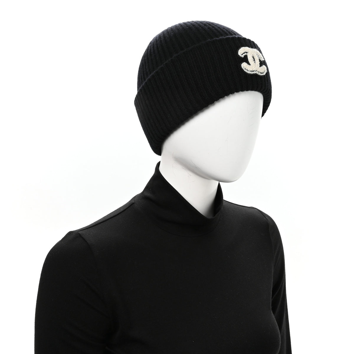 Wool Cashmere CC Beanie Hat Light Black White