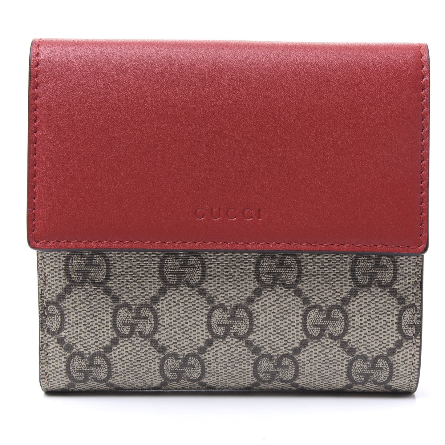 GG Supreme Monogram Calfskin French Flap Wallet Beige Ebony Hibiscus Red New Rosette