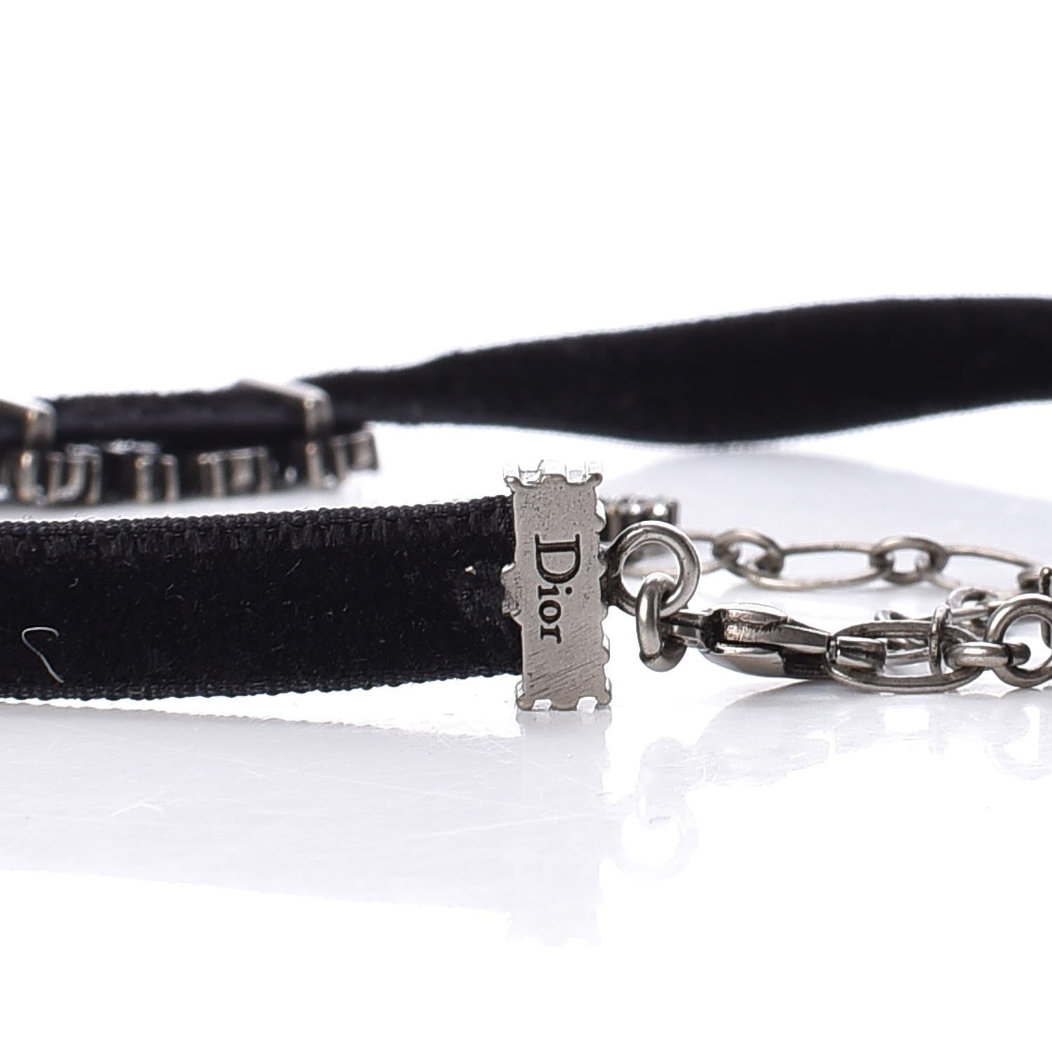 Christian Dior Velvet Crystal Dior Logo Choker Necklace Black White 5 of 6