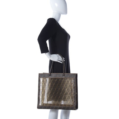 Fendi Mesh Glazed Fabric FF 1974 Tote Tobacco 2 of 10