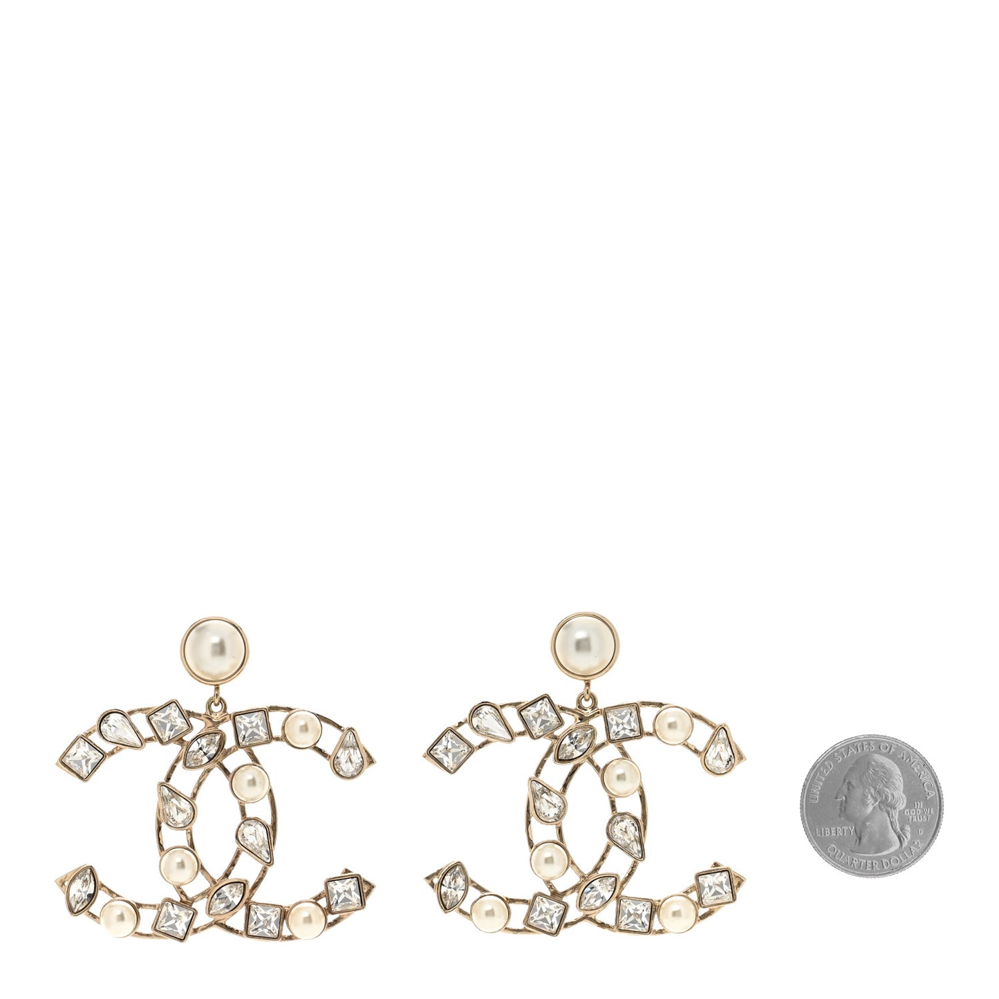 Metal Glass Pearl Strass Snowfall Drop Earrings Light Gold