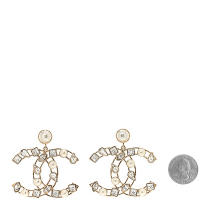 Chanel Metal Glass Pearl Strass Snowfall Drop Earrings Light Gold 2 of 4