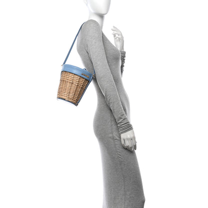 Jacquemus Wicker Calfskin Le Panier Seau Bucket Bag Blue 2 of 10