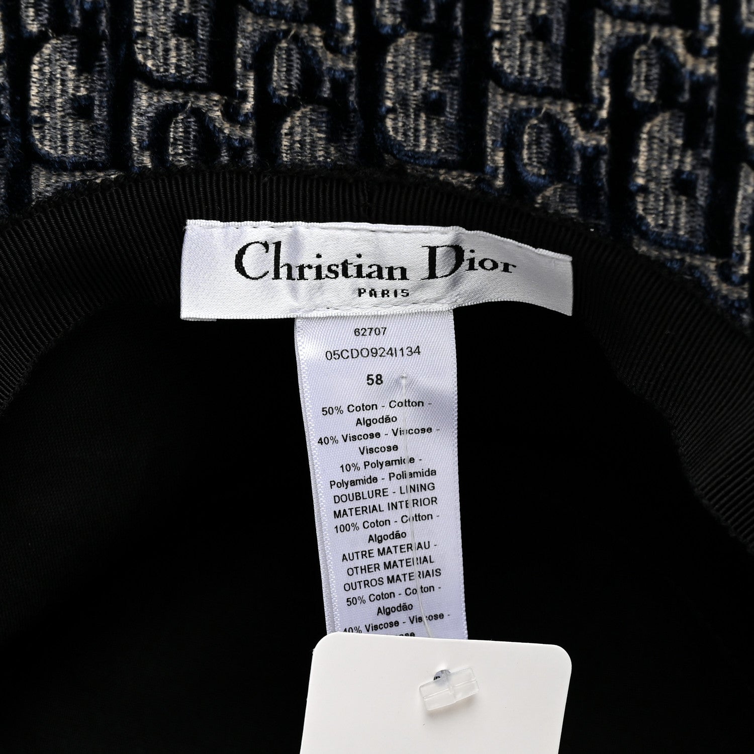 Christian Dior Velvet Oblique Large Brim Bucket Hat 58 Bleu Marine 8 of 8