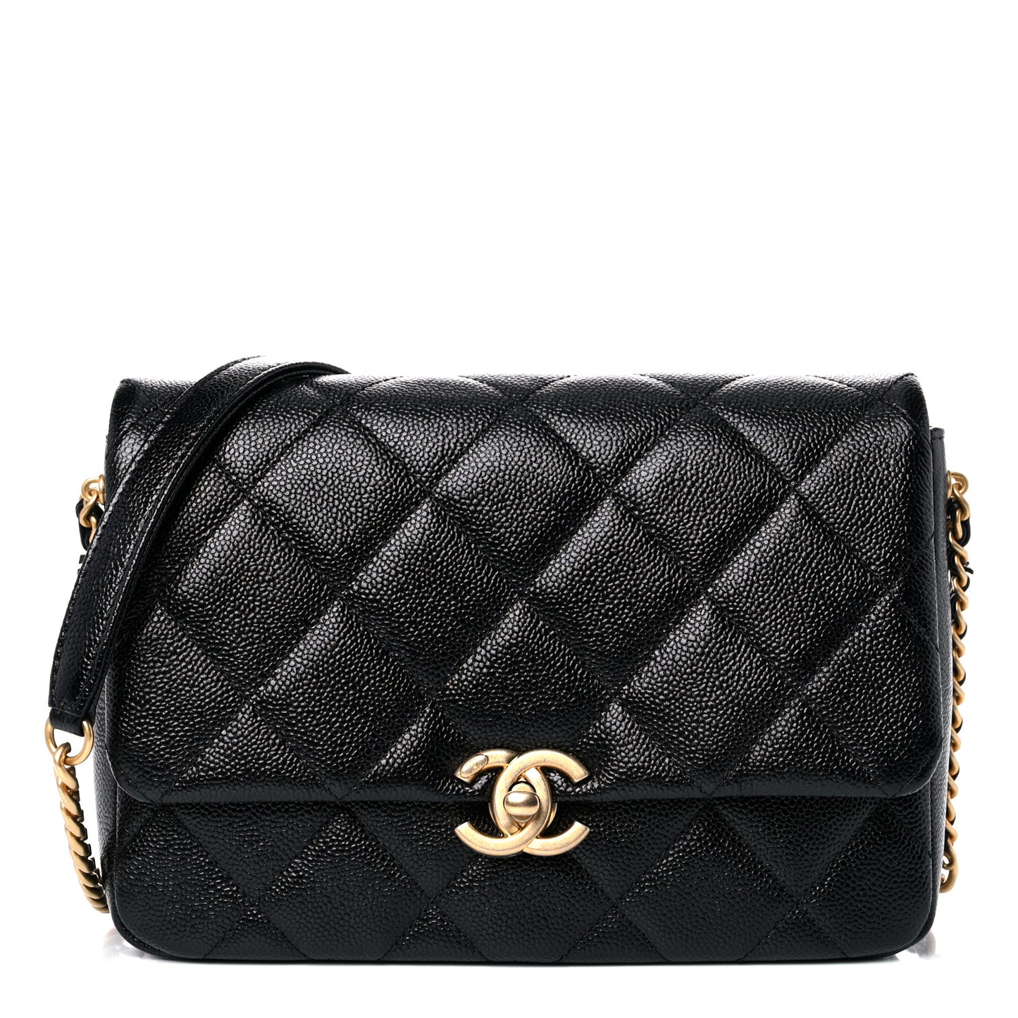 Shiny Caviar Quilted Small Chain Melody Flap Black