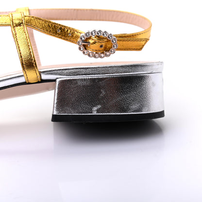 Gucci Metallic Nappa Crystal Zephyra Slingback Low Heel Sandals 38 Silver Gold 9 of 11