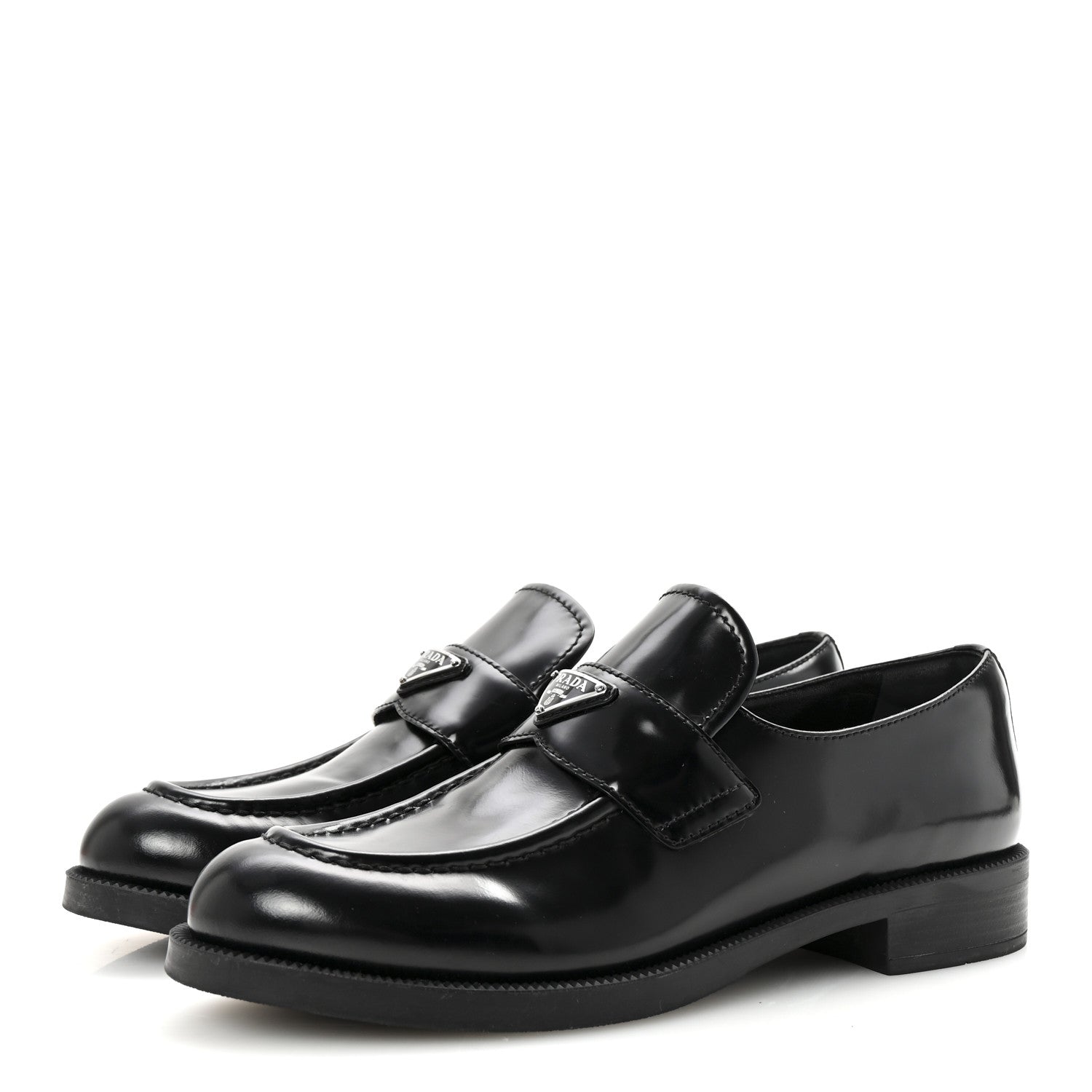Prada Spazzolato Metal Triangle Logo 20mm Loafers 40 Black 4 of 9
