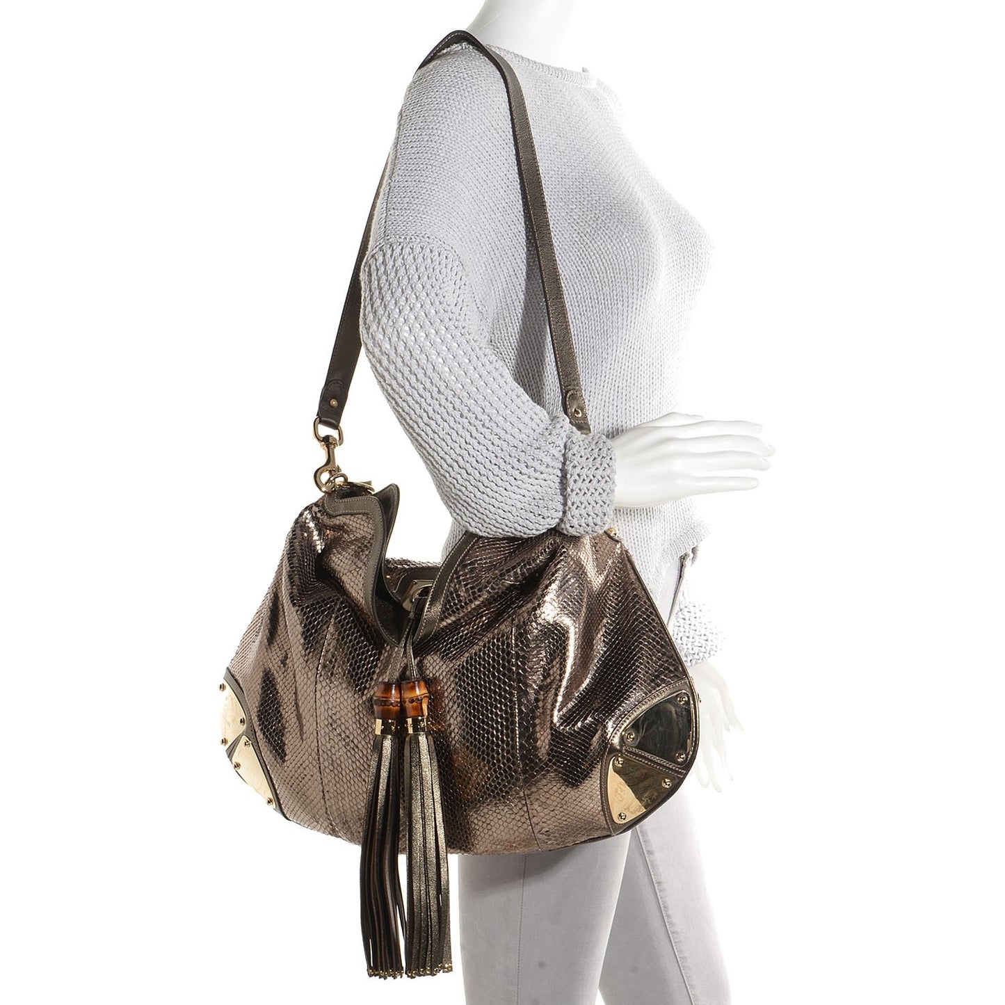 Python Large Indy Top Handle Hobo Metallic