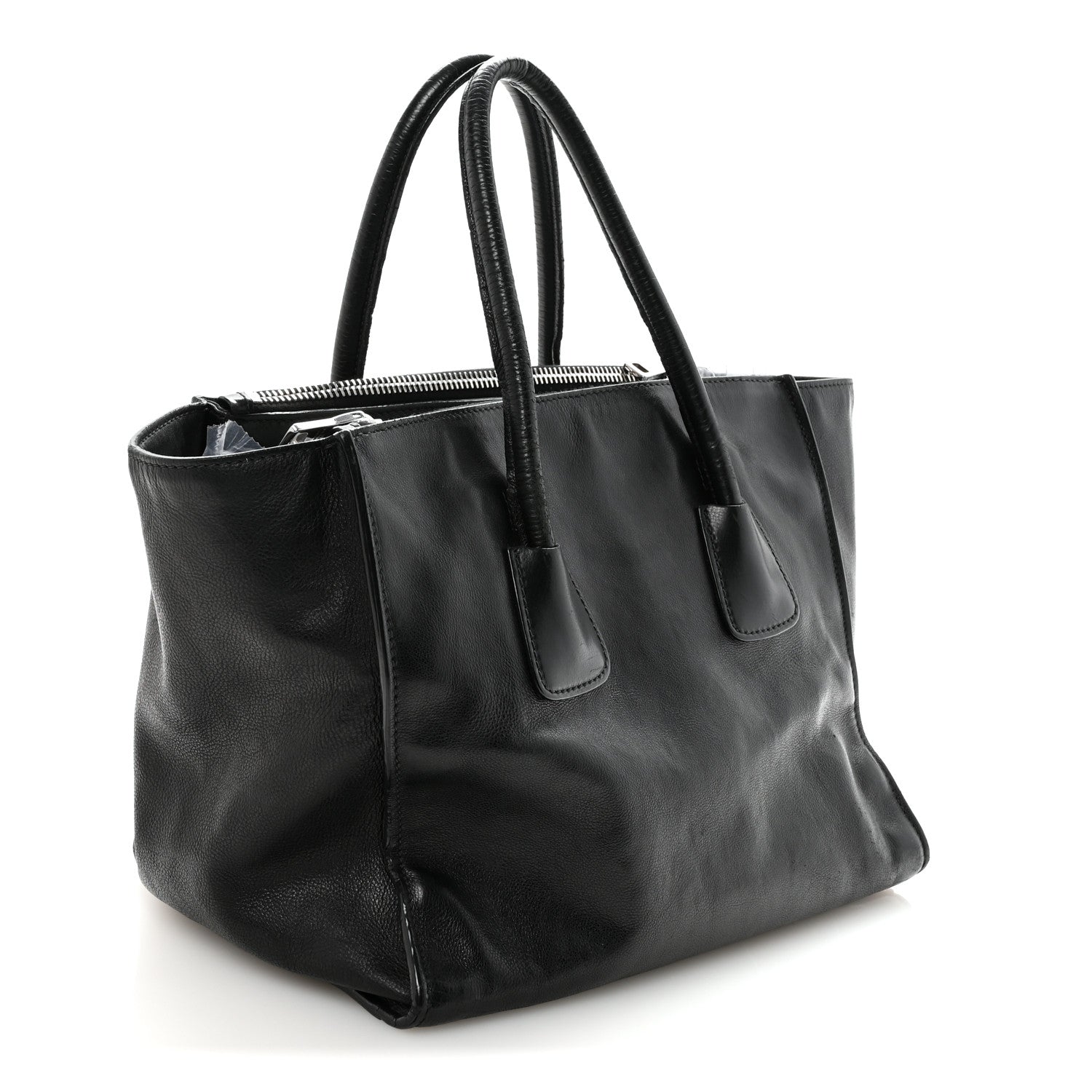 Prada Glace Calf Twin Pocket Tote Black 3 of 9