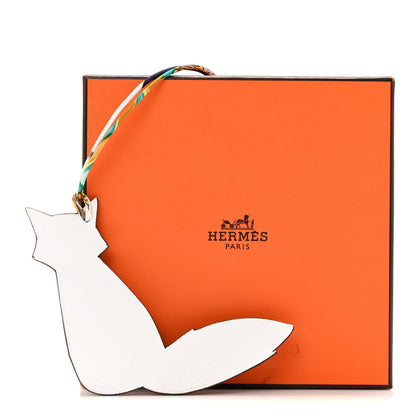 Hermes Togo Epsom Petit H Fox Bag Charm White Bleu Nuit 4 of 4