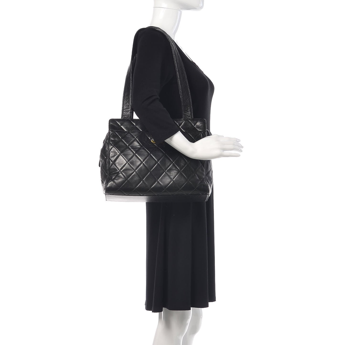 Lambskin Quilted CC Shopping Tote Black
