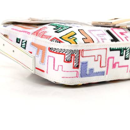 Fendi Nylon FF Multicolor Embroidered Baguette Multicolor White 9 of 16