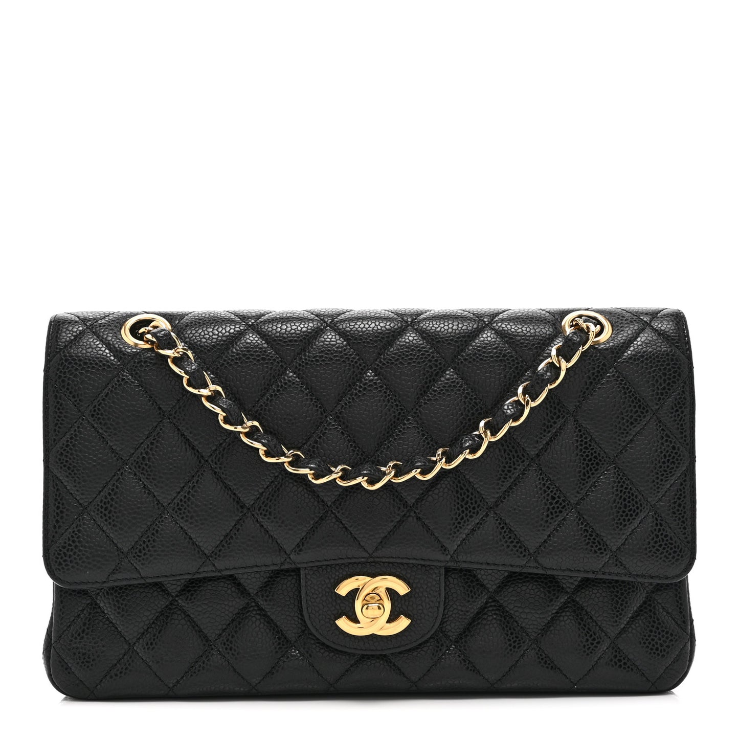 Caviar Quilted Medium Double Flap Black