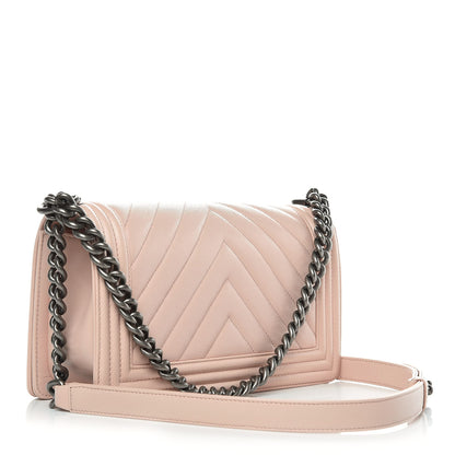 Chanel Caviar Chevron Quilted Medium Boy Flap Light Beige 3 of 9