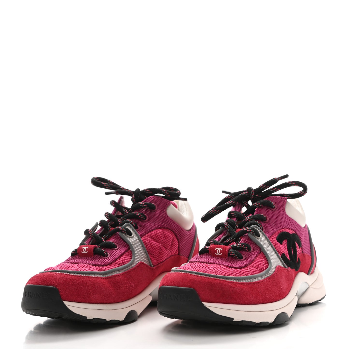 Mesh Suede Calfskin Grained Calfskin Womens CC Sneakers 38 Dark Pink Silver