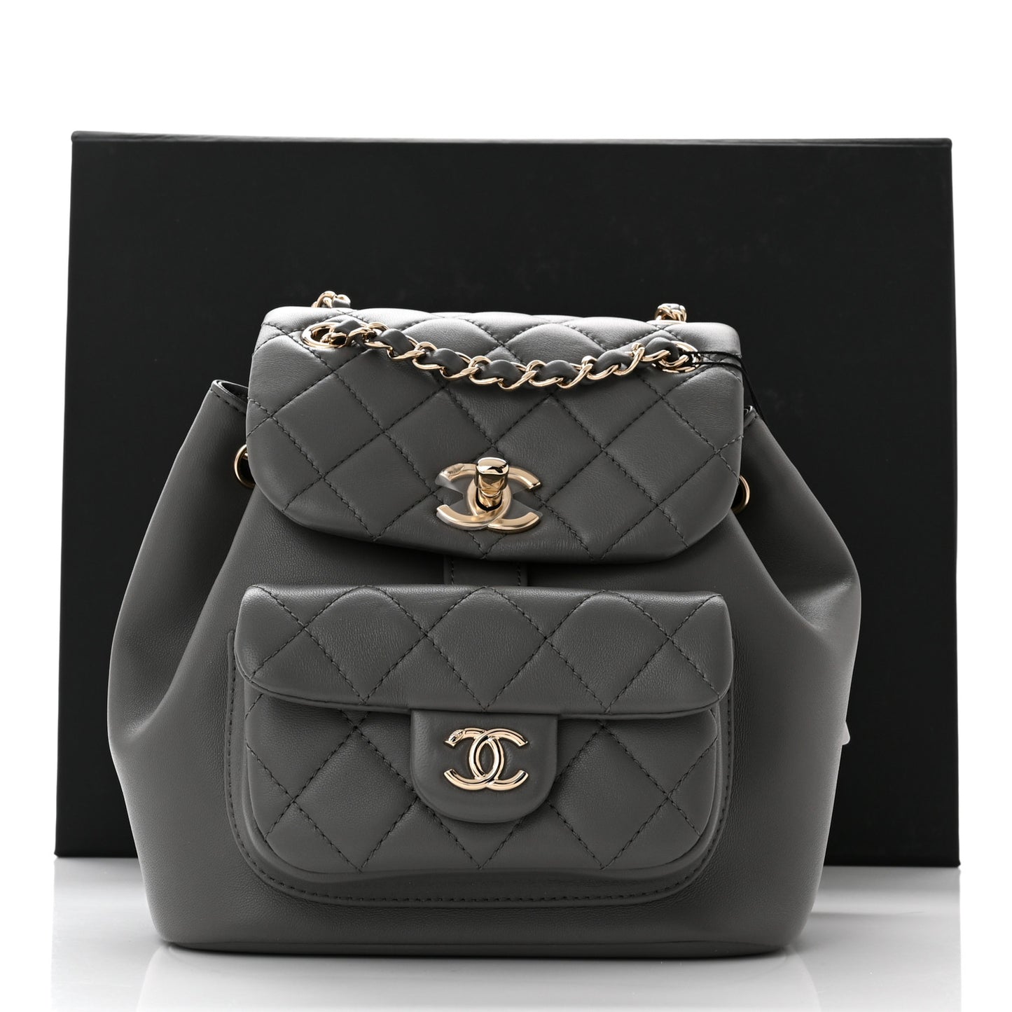 Lambskin Quilted Small Duma Drawstring Backpack Grey