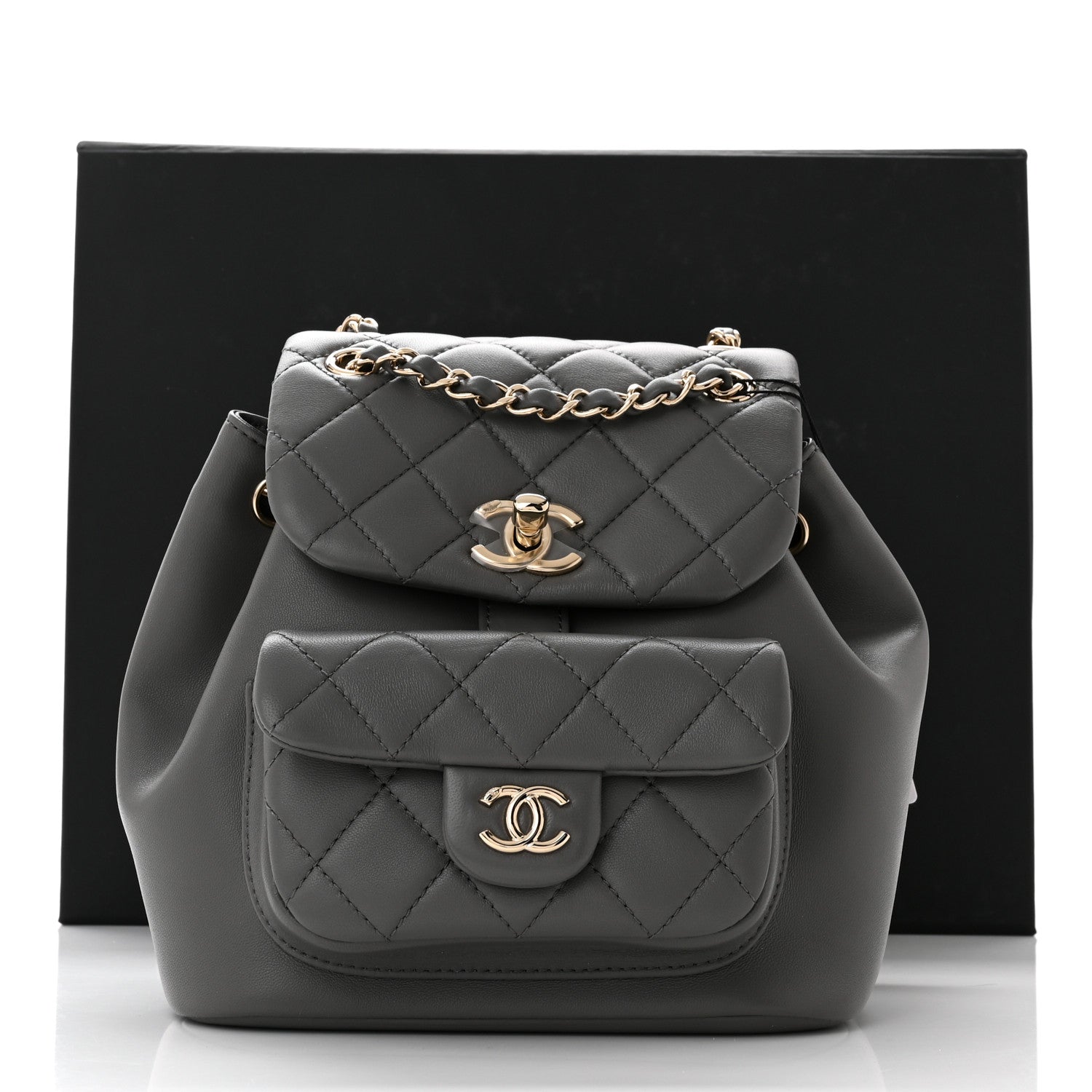 Chanel Lambskin Quilted Small Duma Drawstring Backpack Grey 11 of 11