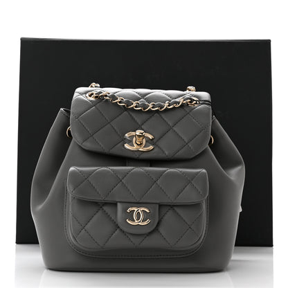 Chanel Lambskin Quilted Small Duma Drawstring Backpack Grey 11 of 11