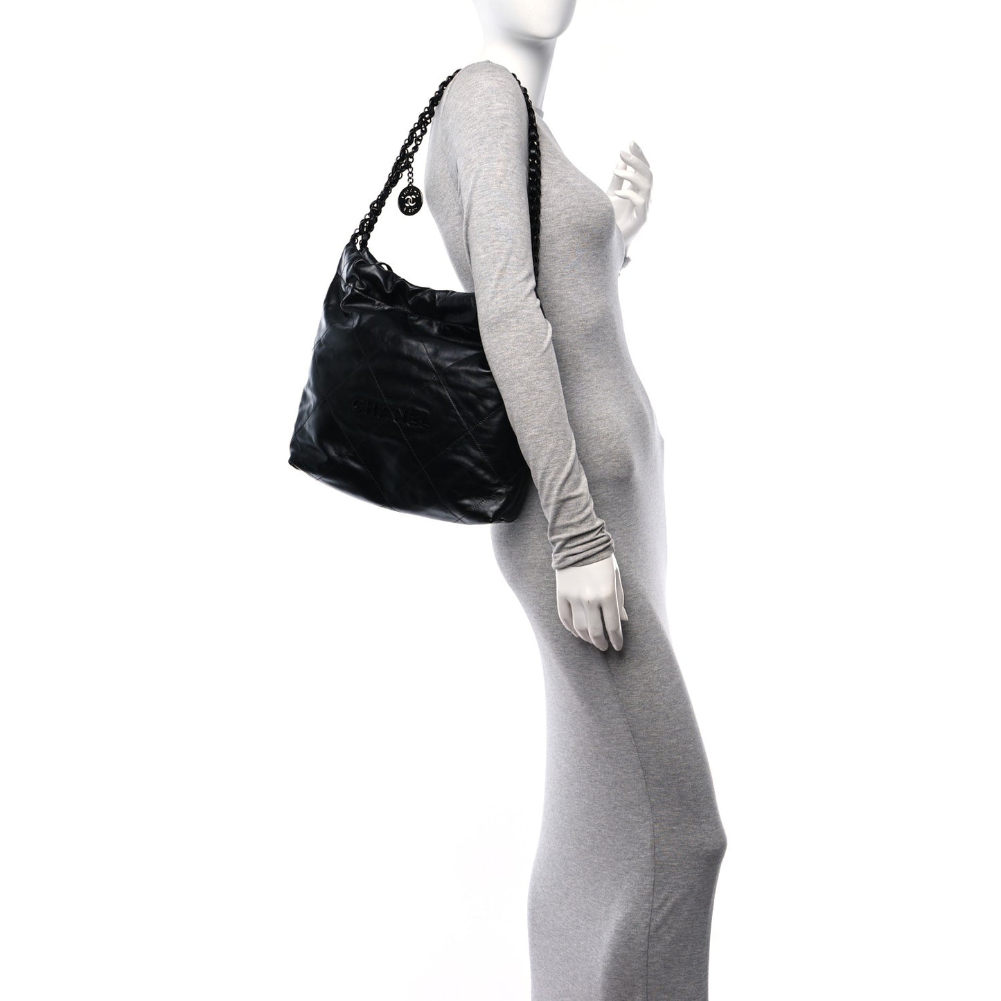 Shiny Calfskin Quilted Small Chanel 22 So Black