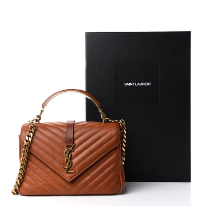 Saint Laurent Calfskin Matelasse Chevron Monogram Medium College Satchel Cognac 9 of 9