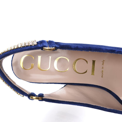 Gucci Velvet Crystal Square G Madelyn Slingbacks 38.5 Cobalt Blue 7 of 9
