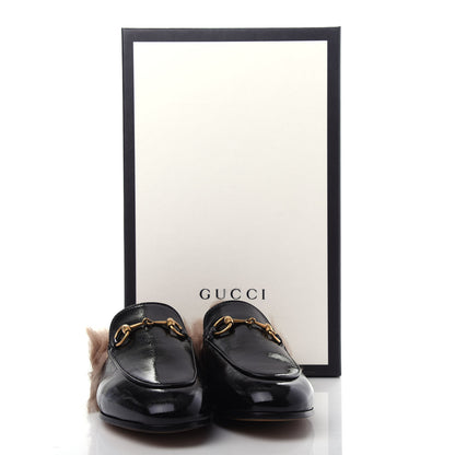 Gucci Patent Fur Womens Princetown Slippers 35 Black Natural 10 of 10