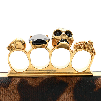Alexander McQueen Silk Ocelot Print Skull Knuckle Box Clutch 7 of 9