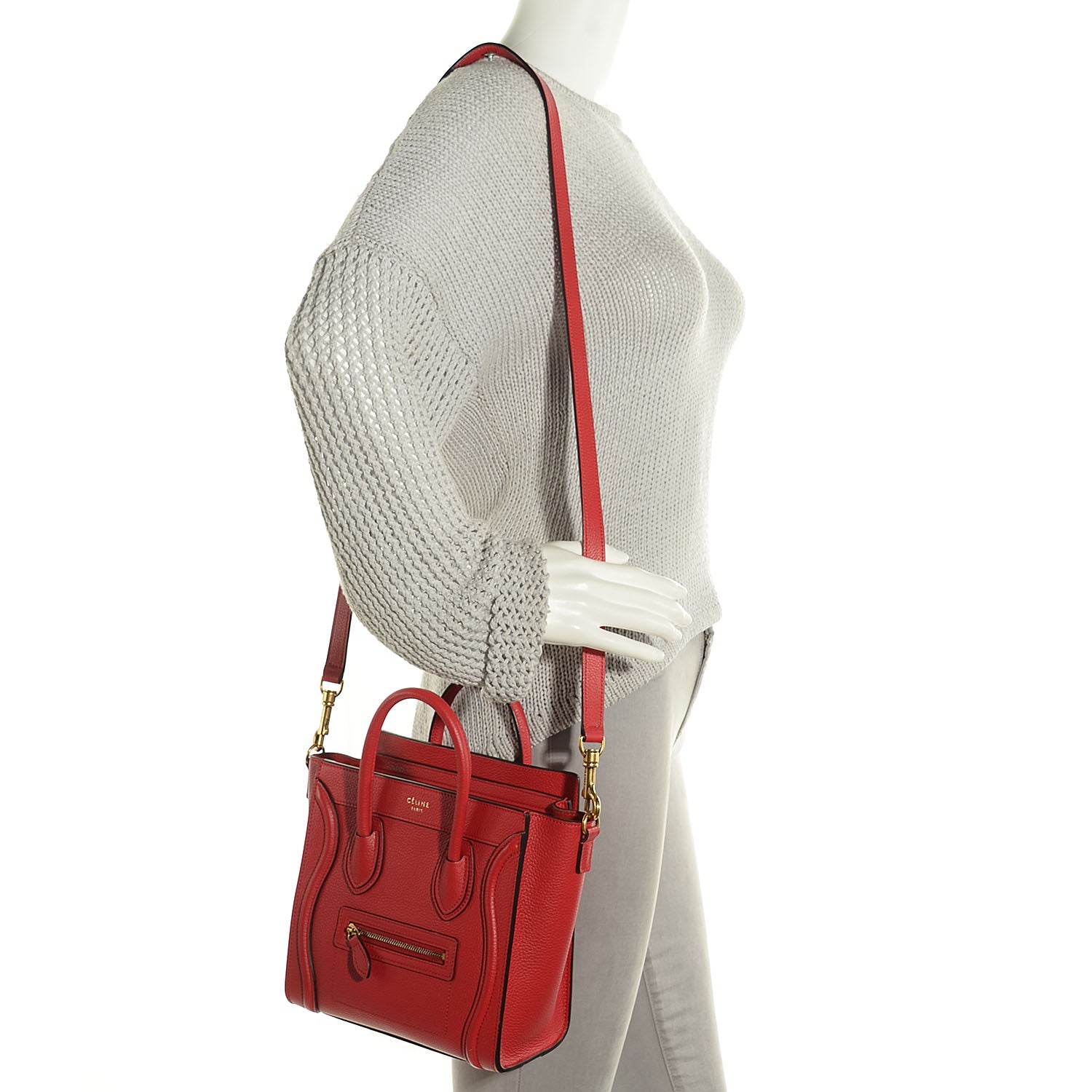 Celine Drummed Calfskin Nano Luggage Coquelicot 3 of 9