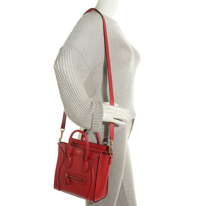 Celine Drummed Calfskin Nano Luggage Coquelicot 3 of 9