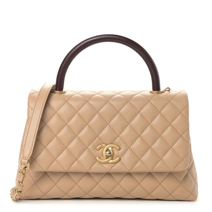 Chanel Caviar Lizard Embossed Quilted Small Coco Handle Flap Beige 1 of 9