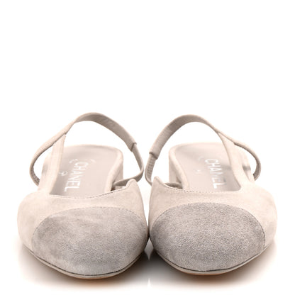 Chanel Suede Cap Toe CC Coco Slingback Pumps 36 Light Grey 3 of 9