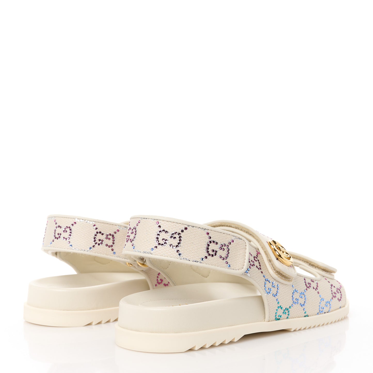 Canvas Lame Crystal GG Monogram Double G Womens Dad Sandals 39 Gardenia Silver Mystic White