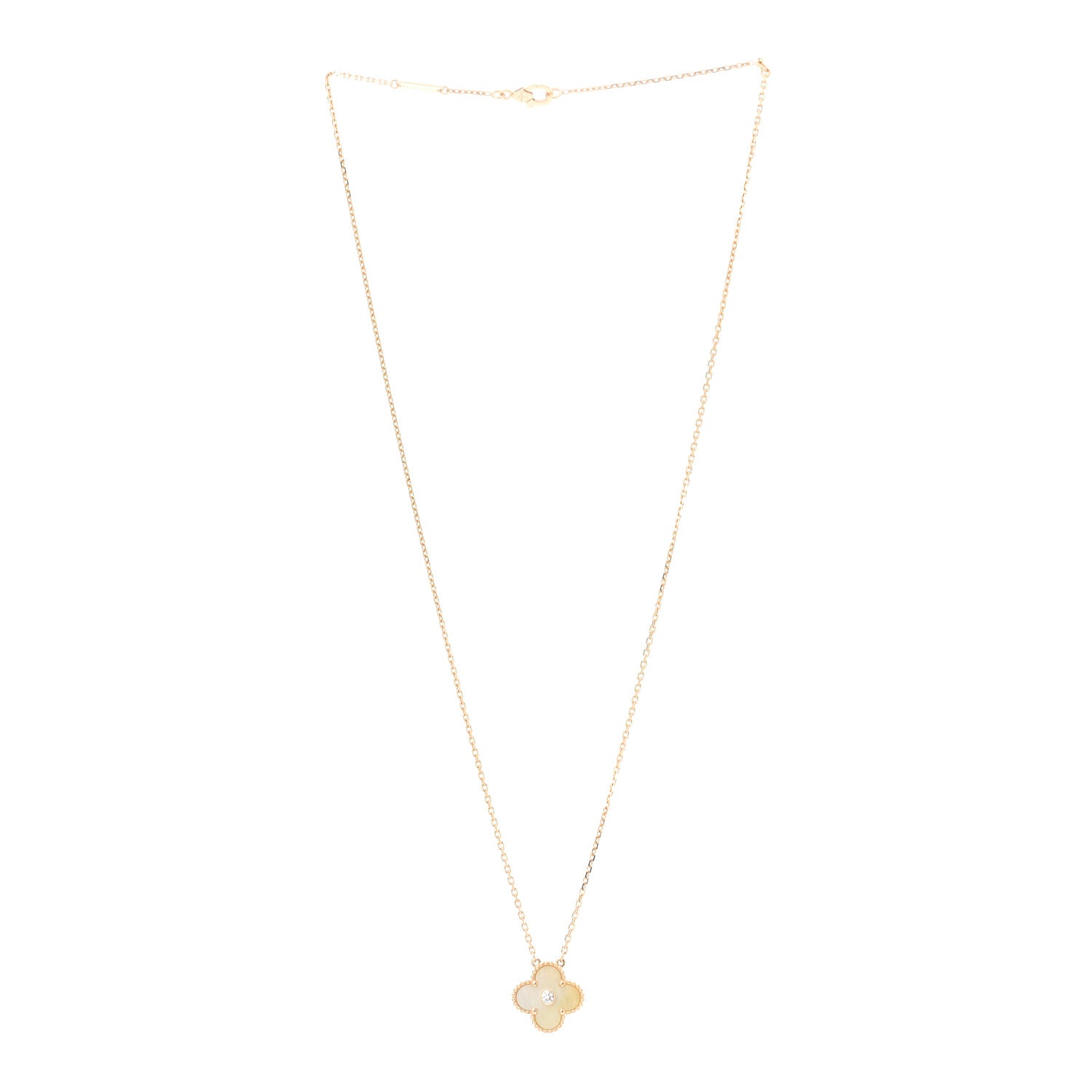 Van Cleef & Arpels 18K Yellow Gold Diamond Yellow Mother of Pearl Vintage Alhambra Pendant Necklace 3 of 7