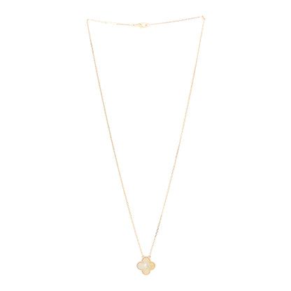 Van Cleef & Arpels 18K Yellow Gold Diamond Yellow Mother of Pearl Vintage Alhambra Pendant Necklace 3 of 7