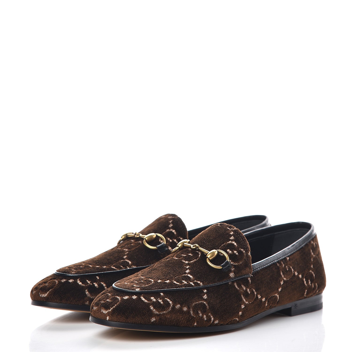 Gucci Velvet GG Monogram Horsebit Womens Jordaan Loafers 37.5 Brown Black 3 of 9