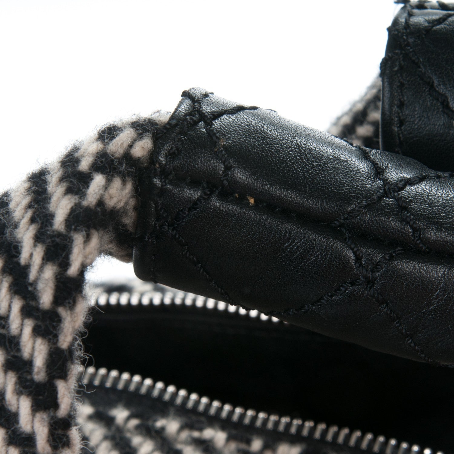 Chanel Wool Calfskin CC Chevron All Day Long Boston Black White 8 of 9