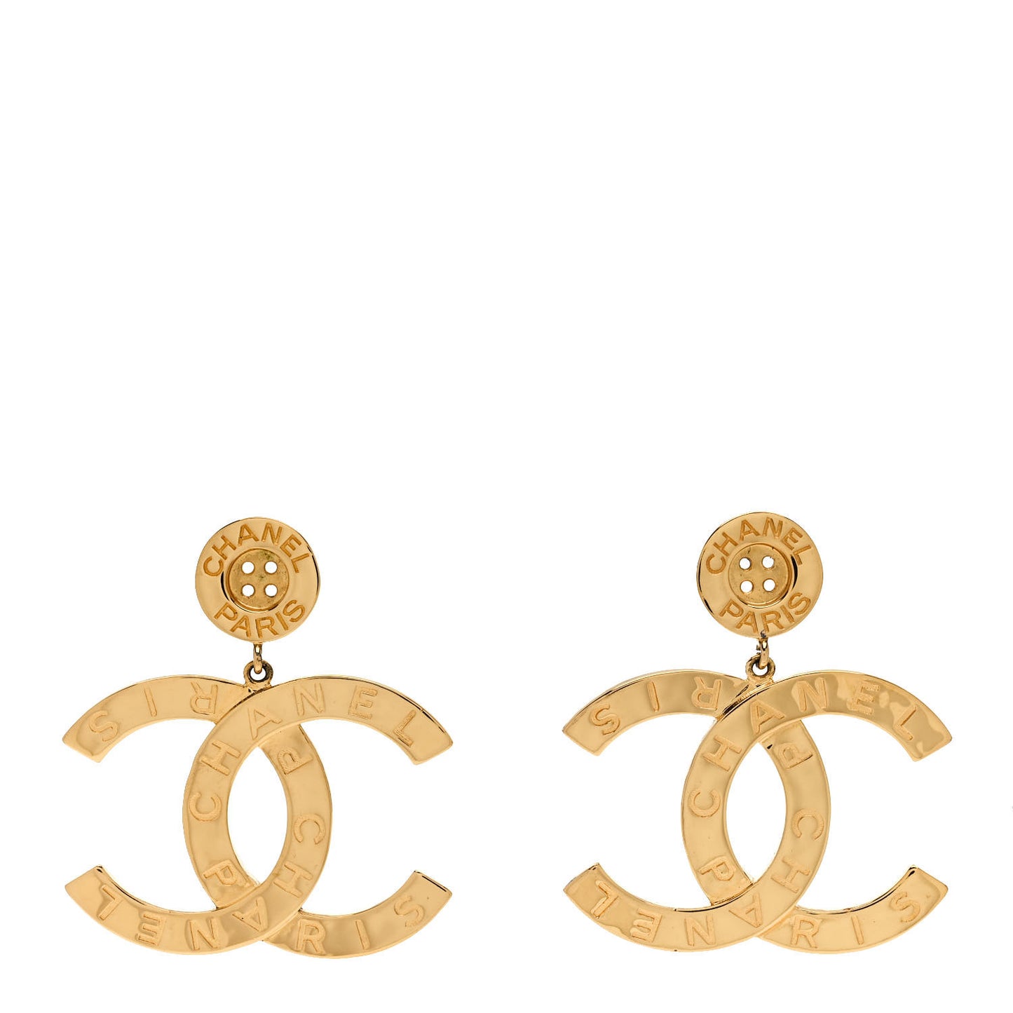 Metal Large Paris Button Earrings Gold