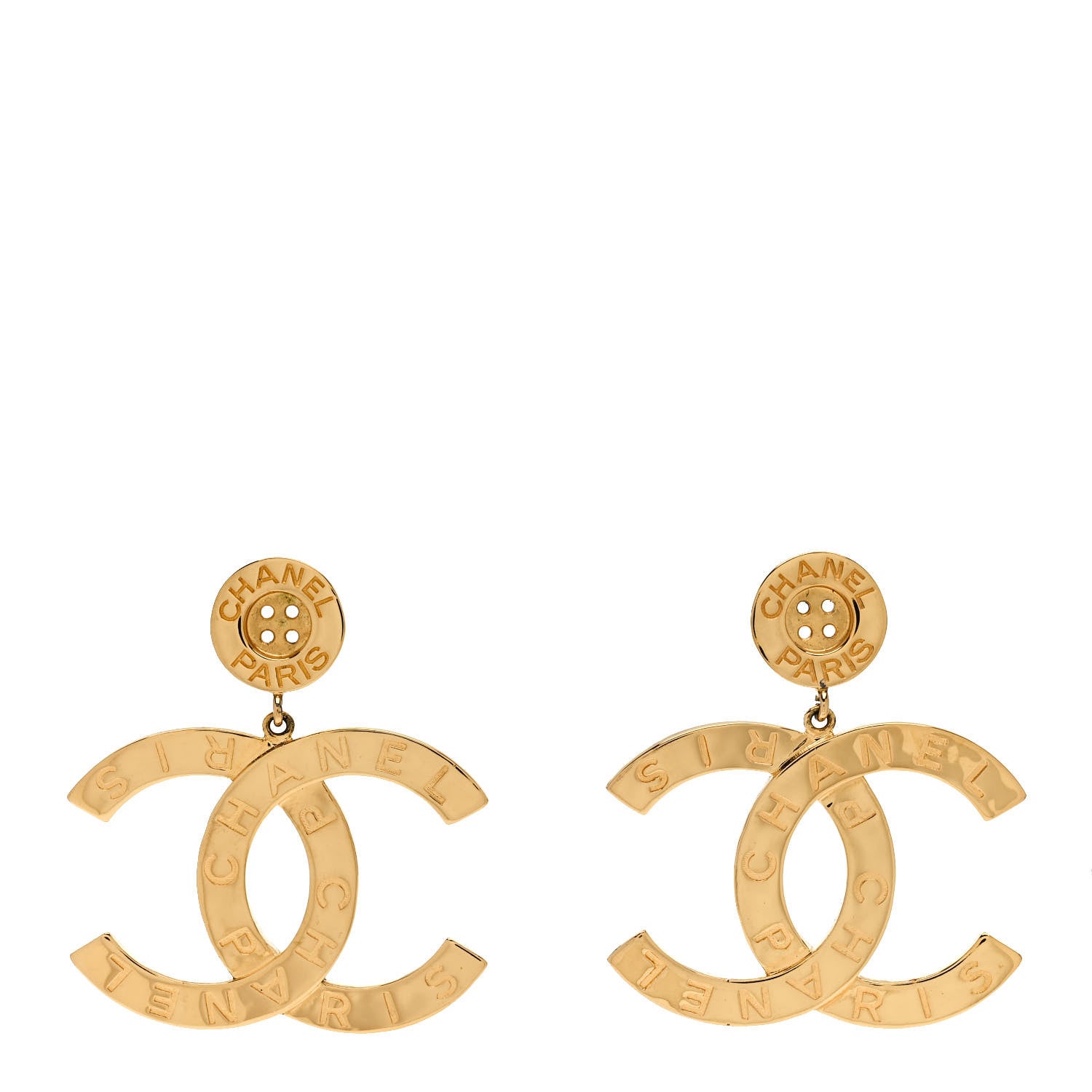 Chanel Metal Large Paris Button Earrings Gold 1 of 4