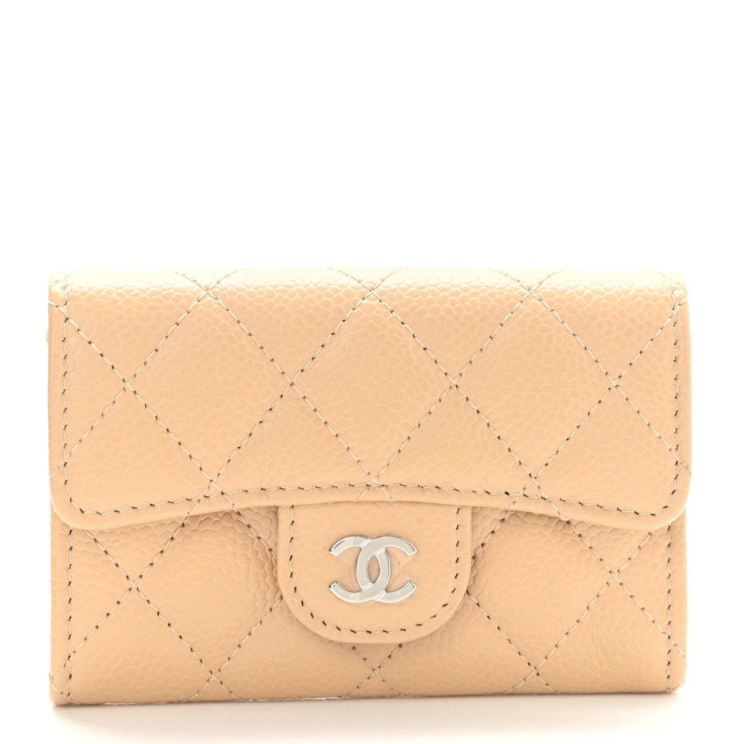 Chanel Caviar Quilted Flap Card Holder Wallet Beige 1 of 9