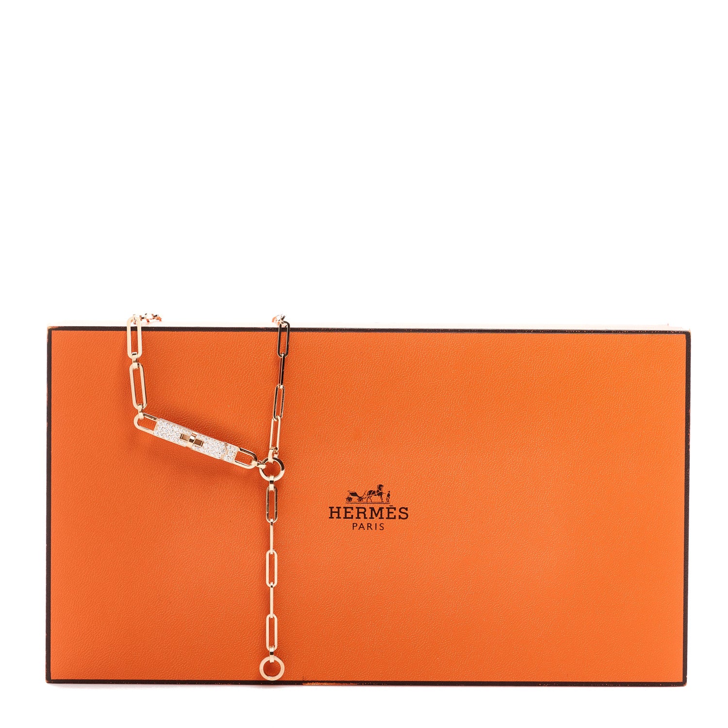 Hermes 18K Rose Gold Diamond Pave PM Kelly Chaine Lariat Necklace SH 4 of 4