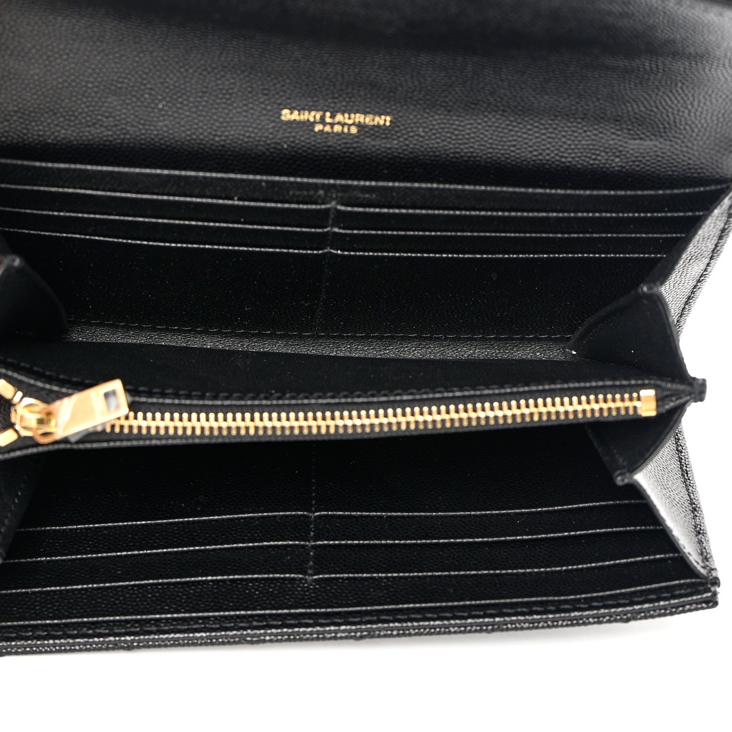 Saint Laurent Grain De Poudre Matelasse Chevron Monogram Flap Wallet Black 5 of 11