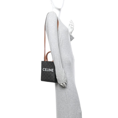 Celine Triomphe Canvas Calfskin Mini Vertical Cabas Tan 2 of 12