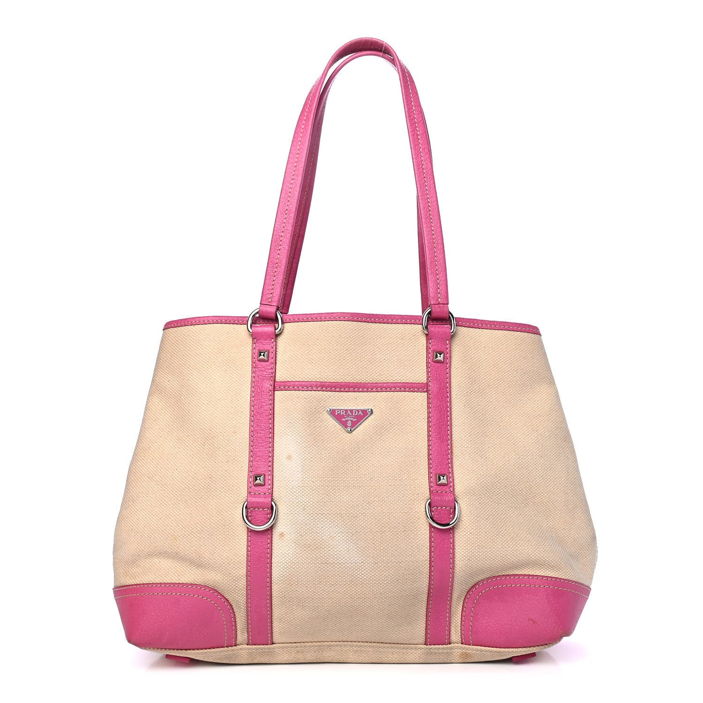 Canvas Calfskin Trim Tote Pink