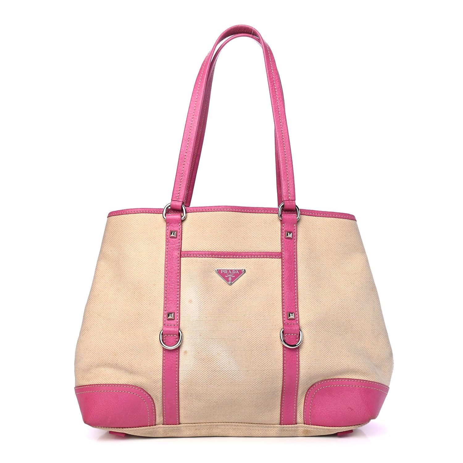 Prada Canvas Calfskin Trim Tote Pink 1 of 5