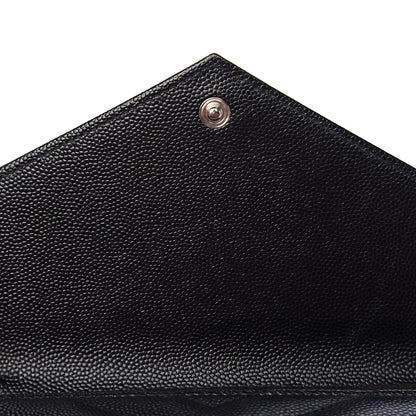 Saint Laurent Grain De Poudre Matelasse Chevron Monogram Envelope Chain Wallet Black 6 of 11
